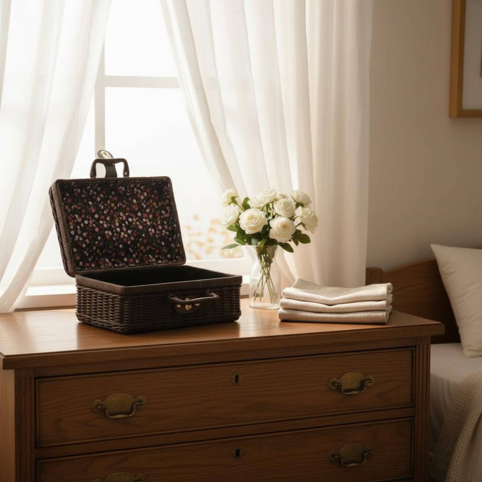 Retro Vintage Trunk Suitcase - Винтажный чемодан с ручкой, плетеный, в